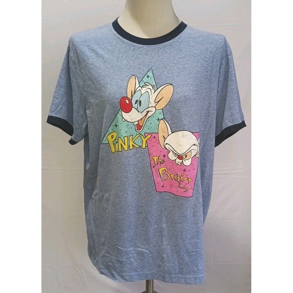 Pinky and the Brain ringer t-shirt men's XL blue 90's retro cartoon